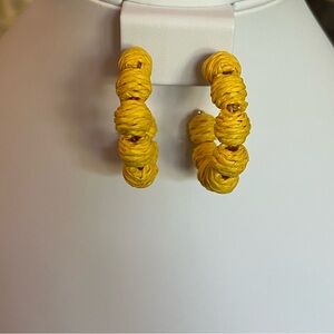 Yellow Raffia Hoop Earrings